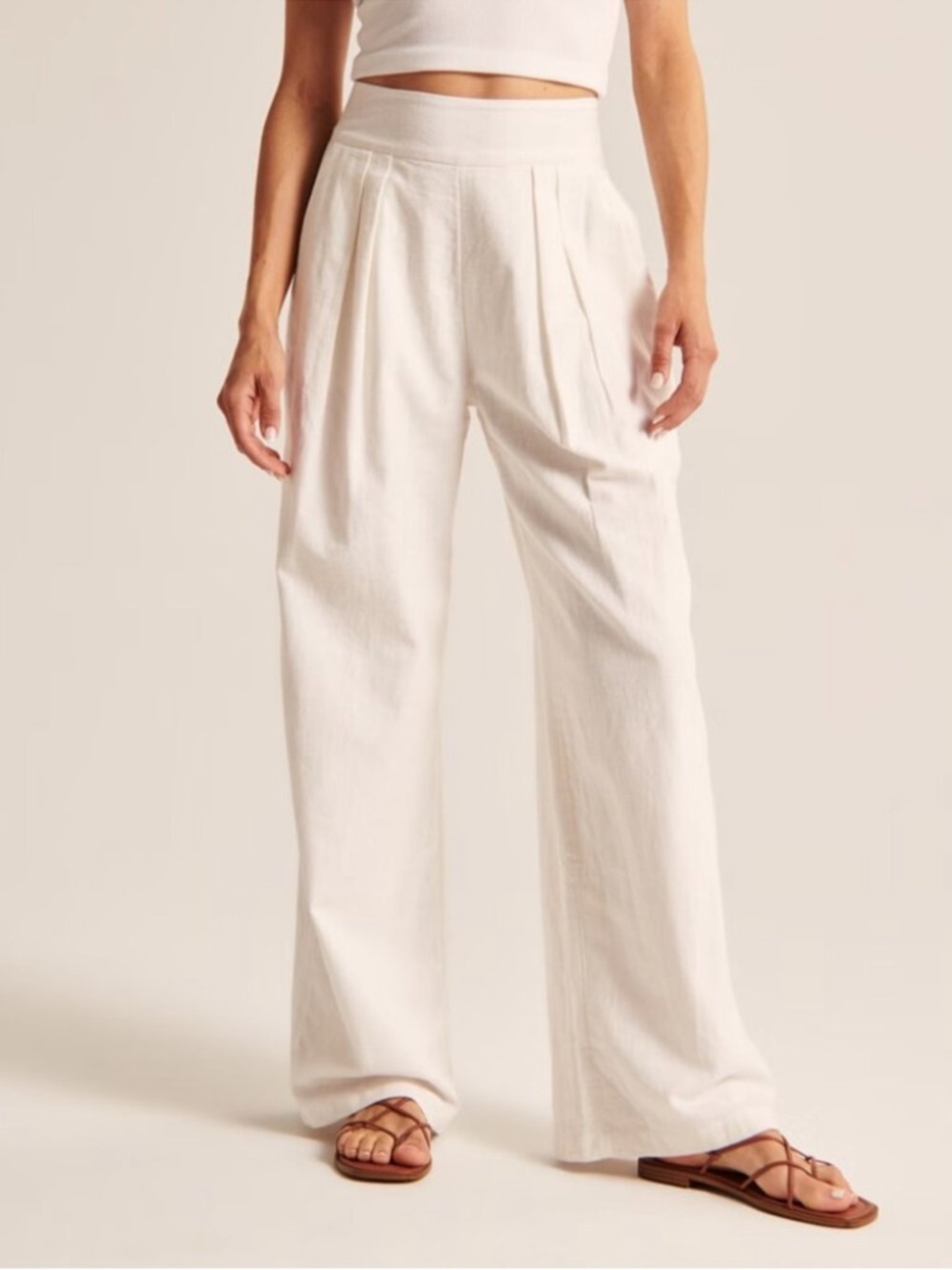 ABERCROMBIE & FITCH White Linen Blend Ultra Wide Leg Trousers Pants - Size XS